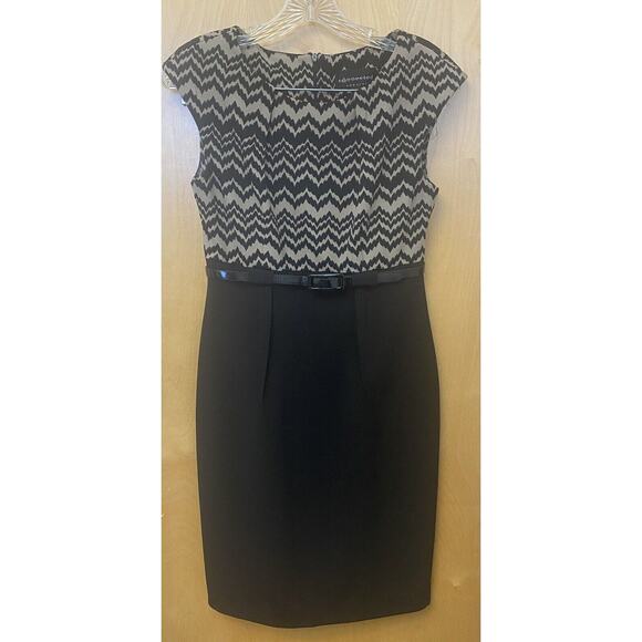 connected apparel Dresses & Skirts - Connected Apparel Women's Black Beige Sleeveless Pencil Dress Zipper Belt Size 6